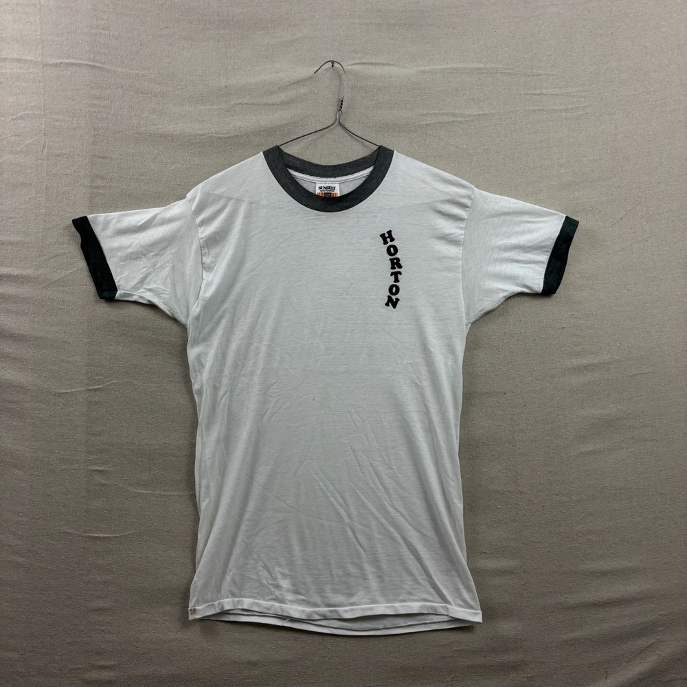 Vintage 70s Sunbelt Sportswear Flock Ringer T-Shirt XL San Antonio Antler Guard